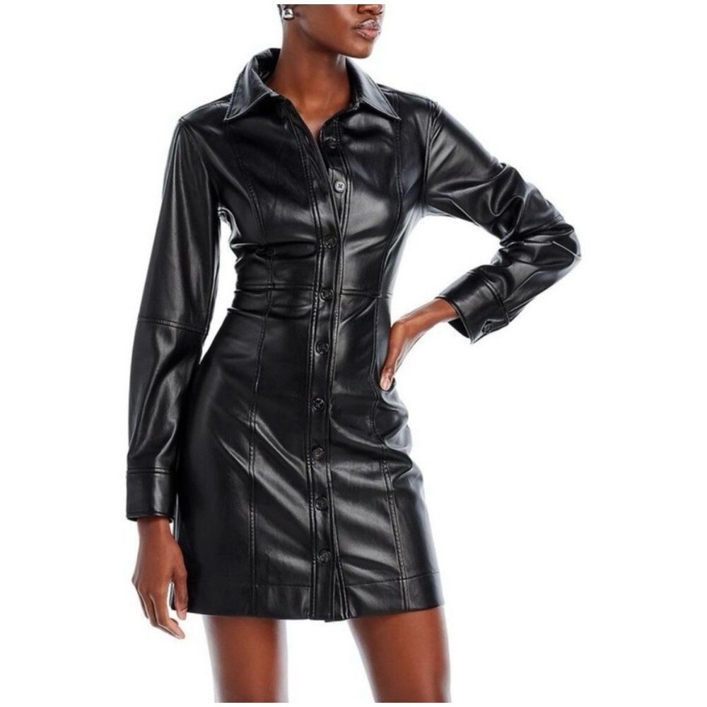 NEW Rails Ruby Faux Leather Black Mini Shirtdress Size Small Long Sleeve NWT - Picture 8 of 14